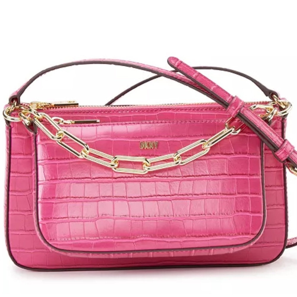 DKNY Double Crossbody Hot Pink Chain Bag Set of 2 Bags AUTHENTIC NEW - Picture 6 of 14